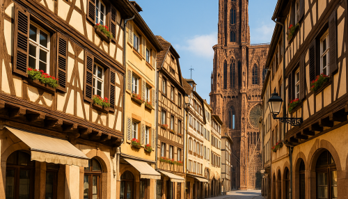 rue dans la ville de Strasbourg avec des colombages